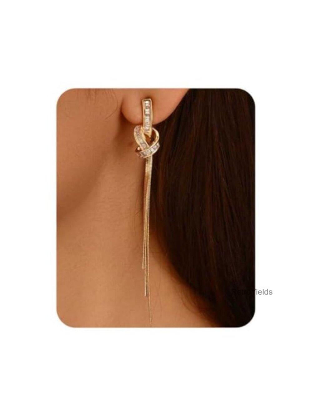 Sparkly Rhinestone Long Tassel Chain Dangle Earrings 18K Gold Plated
